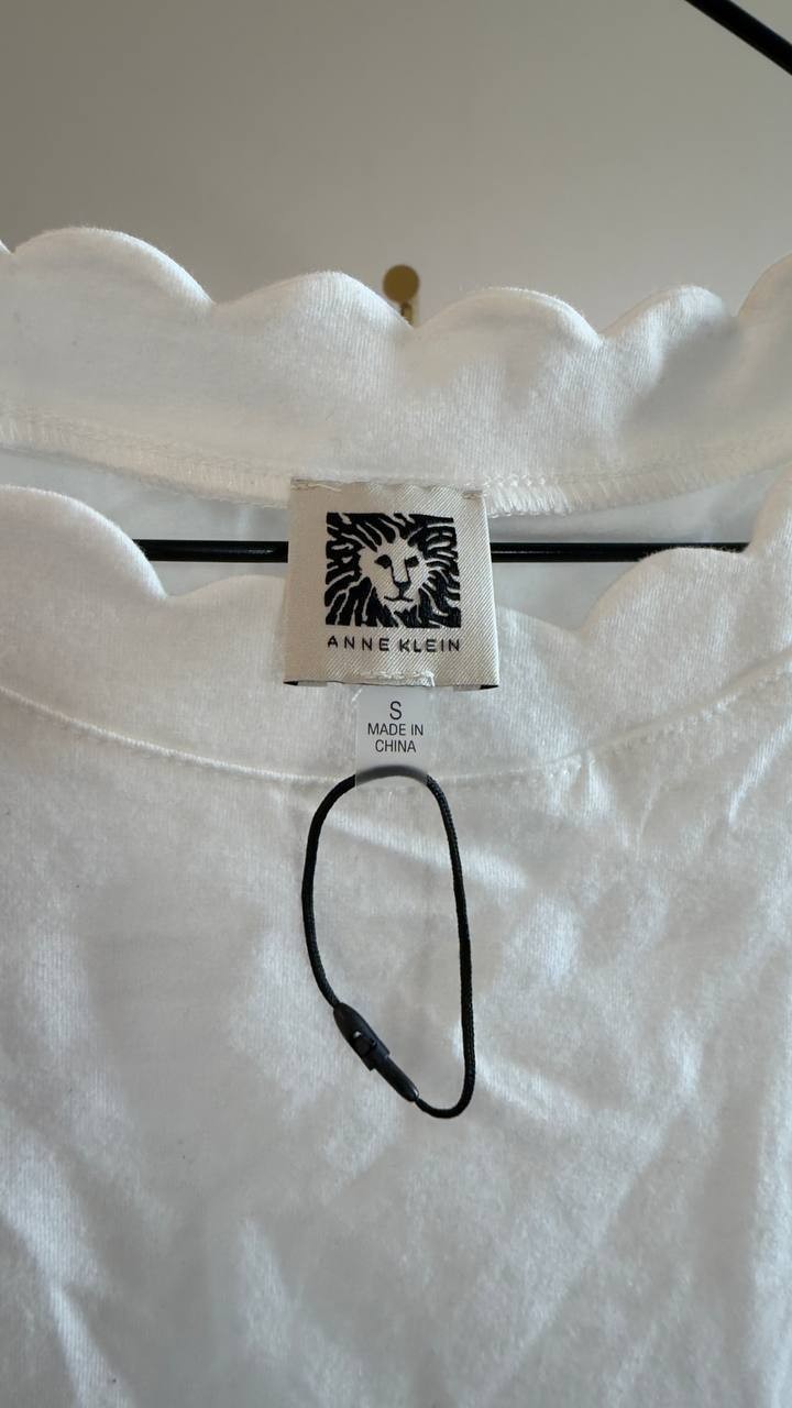 Anne Klein Coastal Knit Scallop Neck T‑Shirt White S NWOT $49