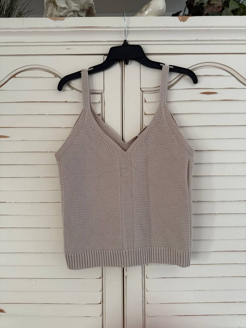 Splendid Banks Sweater Tank Fawn Size S Sleeveless Cotton Knit V-Neck