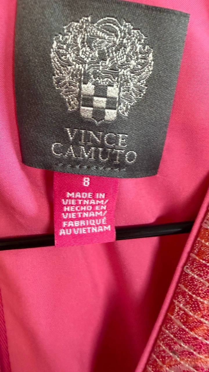 Vince Camuto Metallic Floral Jacquard Fit & Flare Dress Pink 8 $178 NWT