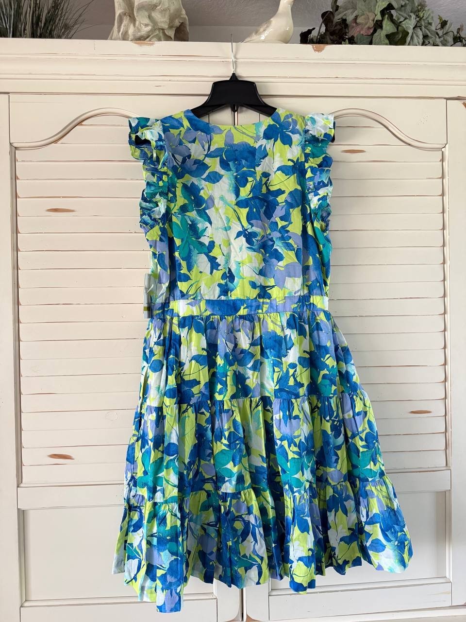 Taylor Dress 14 Navy Floral Cotton Ruffle Sleeve Tiered Midi Fit & Flare NWT