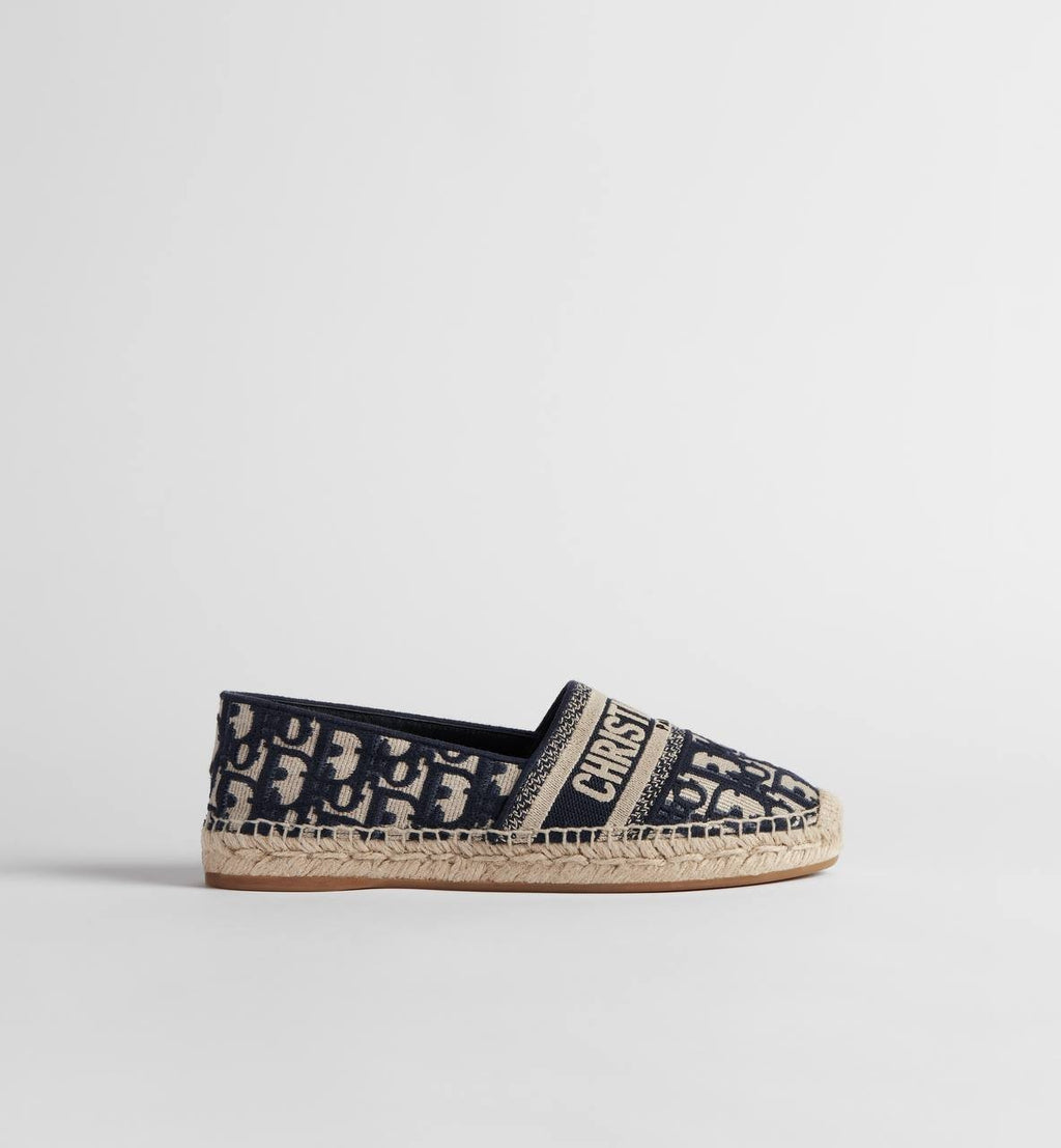 Dior  Granville  Espadrille  Deep Blue  Oblique  Cotton  38 B  Pre‑owned 