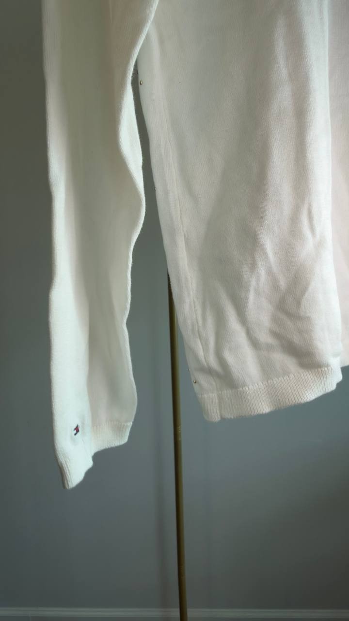 Tommy Hilfiger Rhinestone Argyle V‑Neck Sweater Ivory S NWT $69.60