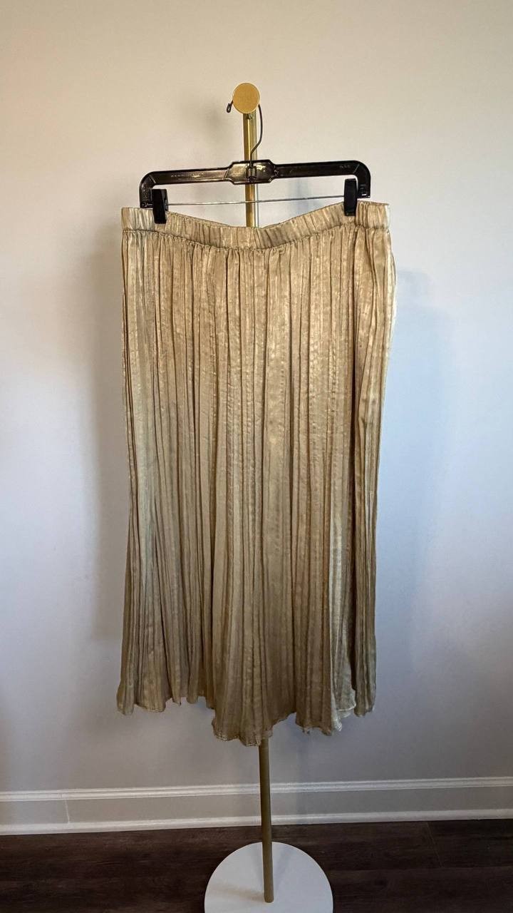 DKNY Crushed Crease Pull‑On Midi Skirt Pale Moss XL NWT $99