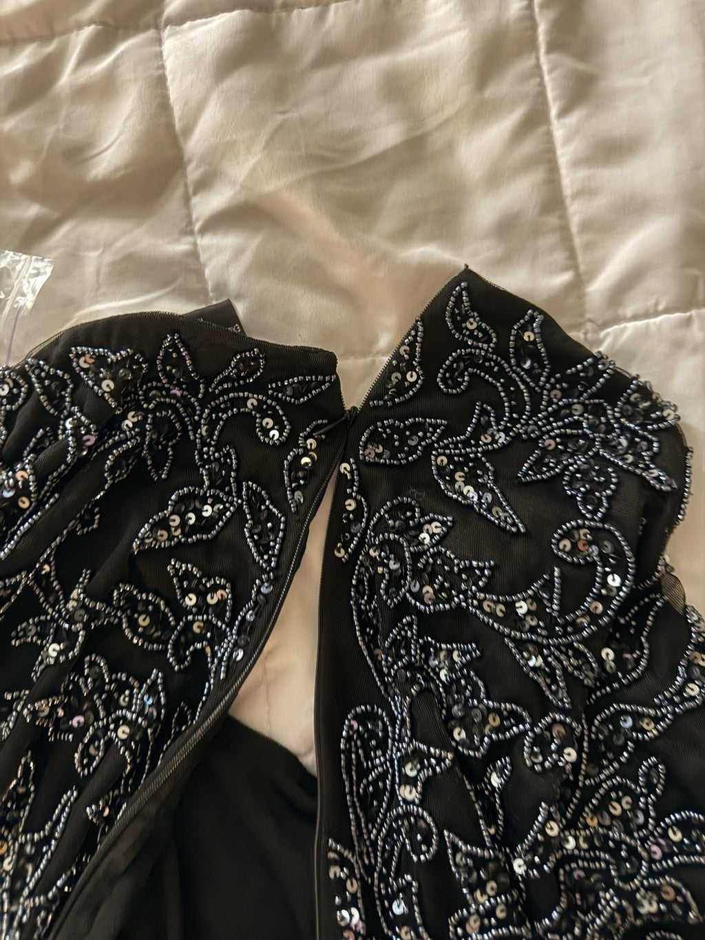 Pisarro Nights Black Maxi Dress Beaded Sleeveless Women 16 Zipper Damaged