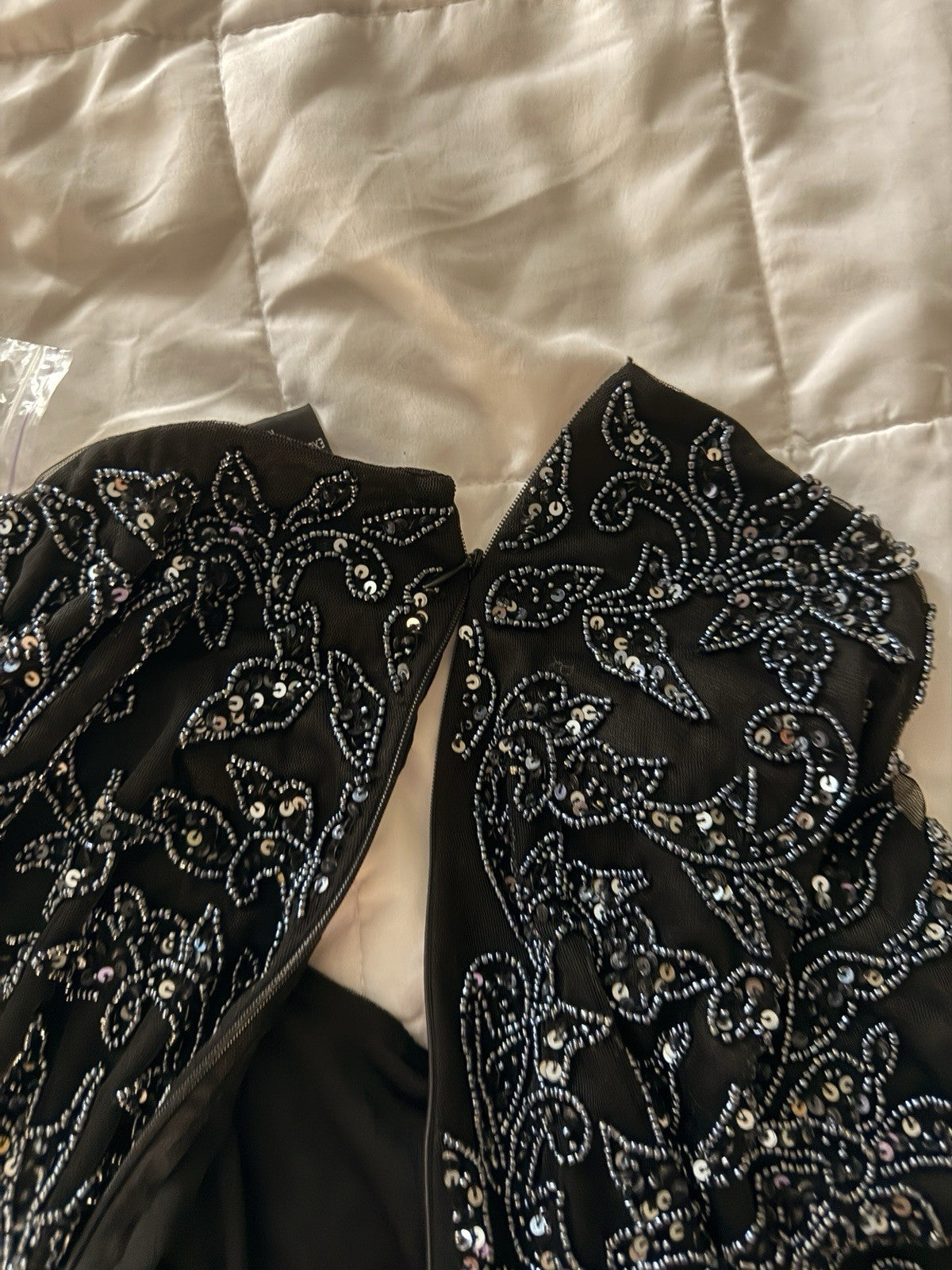 Pisarro Nights Black Maxi Dress Beaded Sleeveless Women 16 Zipper Damaged