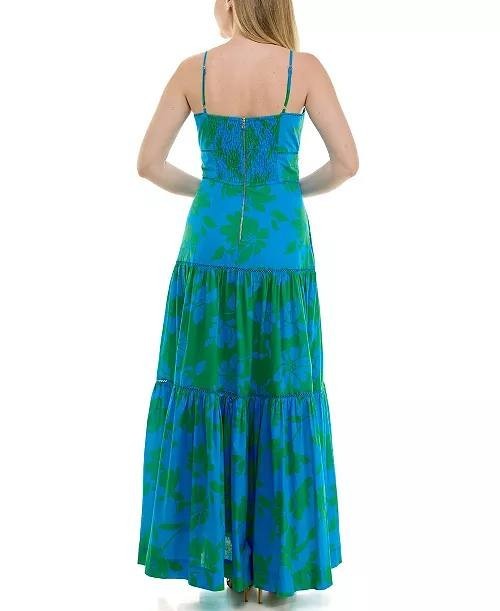 Taylor Tiered Square Neck Floral Dress Blue Size 12 NWT $139
