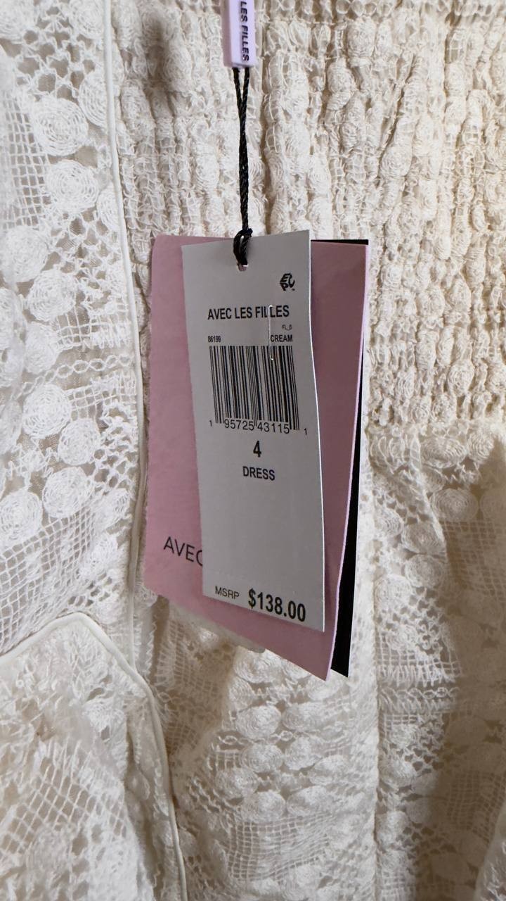 Avec Les Filles Cotton Straight Neck Mini Dress Cream 4 NWT $138