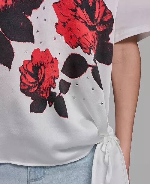 Karl Lagerfeld  Floral Print Crewneck Top M White Multi NWT $79