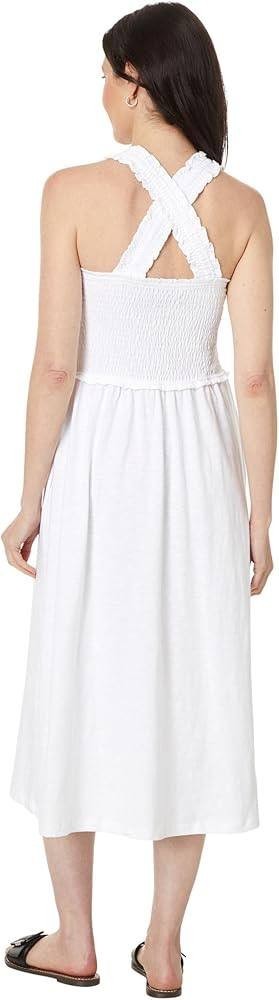 Tommy Hilfiger Dress M White Solid Smocked Bodice Sleeveless Midi Cotton NWT