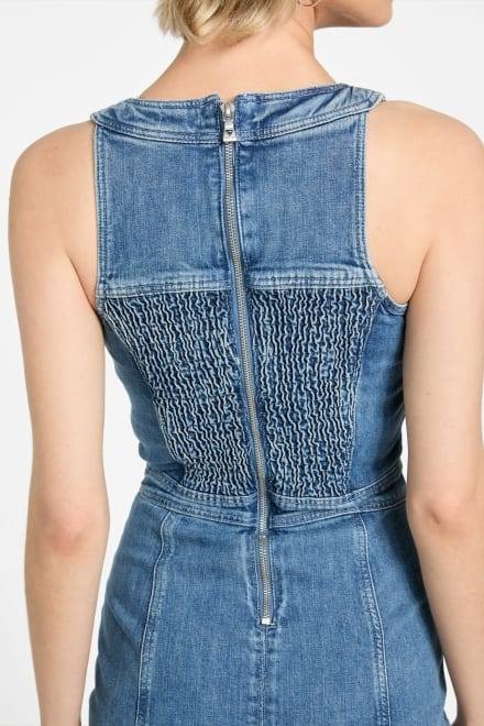 Guess Lisbeth Midi Denim Dress Lace Up Blue Size L NWT $188