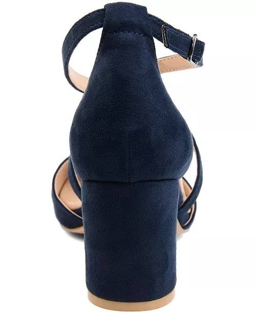 Journee Collection Foster Crisscross Block Heel Pumps Navy 9M Suede $94.99 NWB