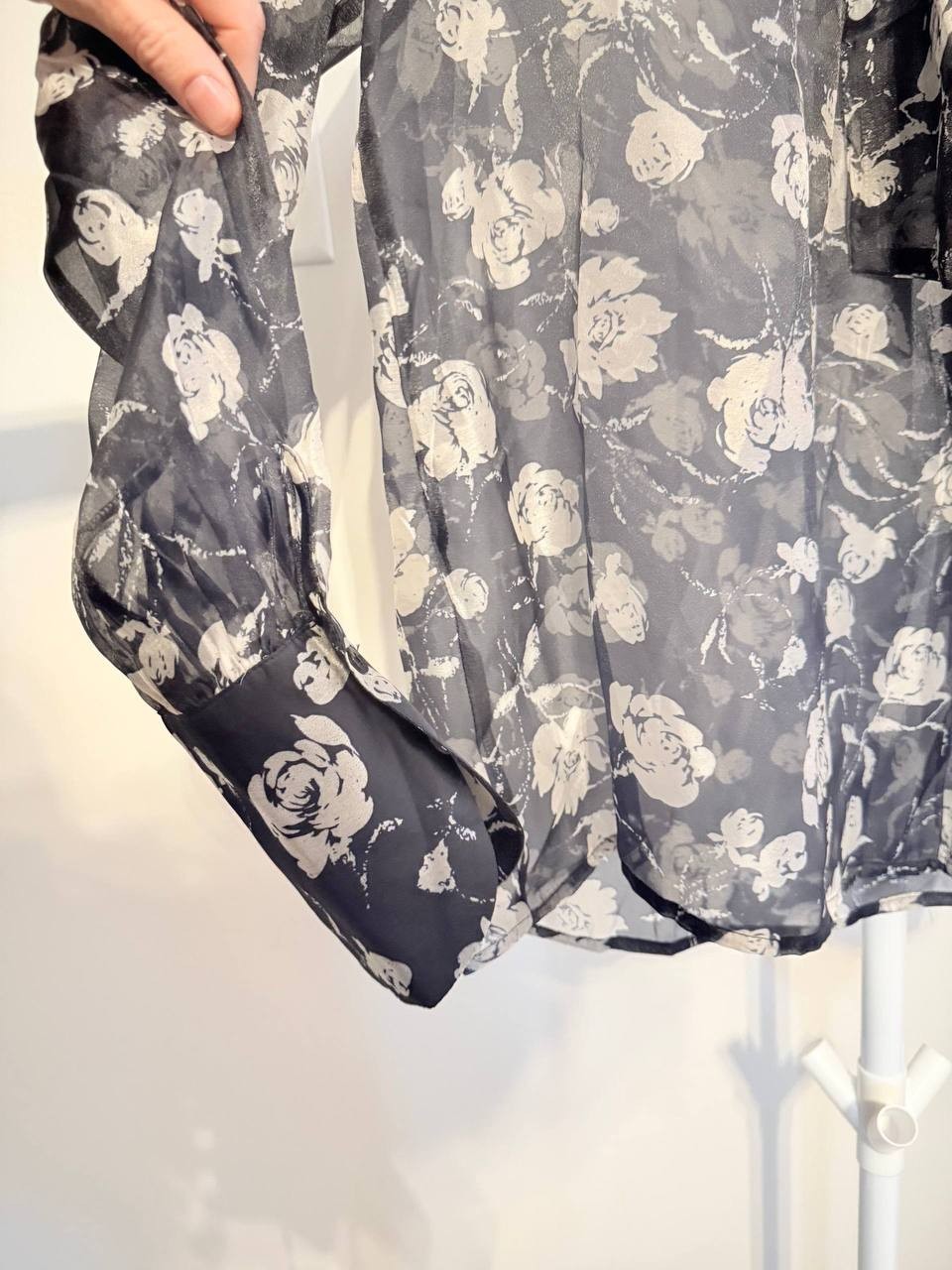 Gratia Sheer Floral Bow-Tie Blouse – Size S – NWT