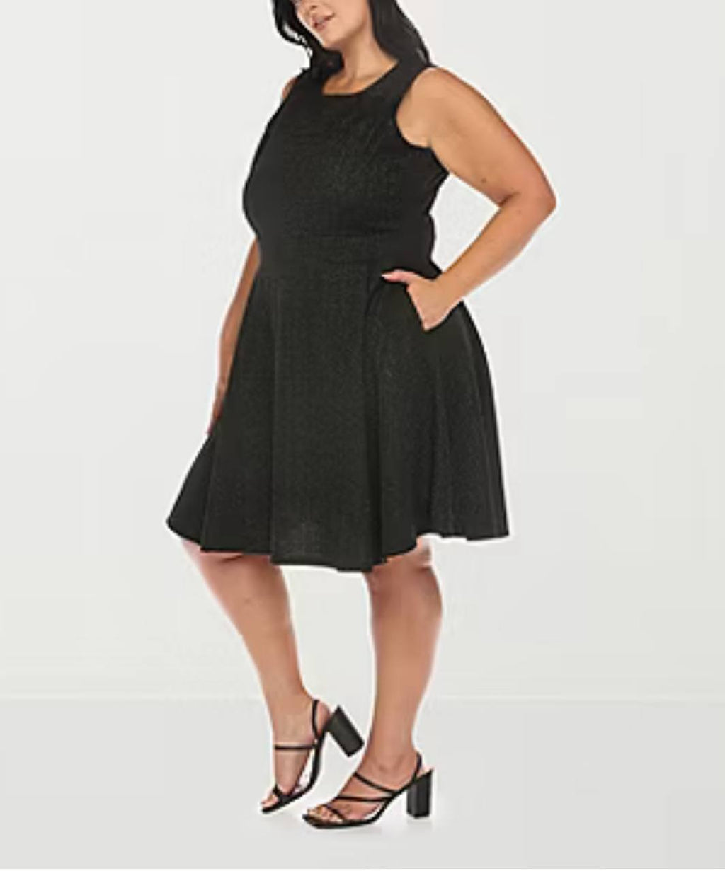 White Mark Dress 2XL Black Sleeveless Fit Flare Scoop Neck Stretch Knit NWT