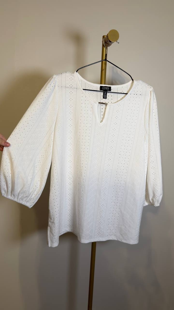 Jones New York Petite 3/4-Sleeve Pull-On Top Natural White PL NWT $79.50