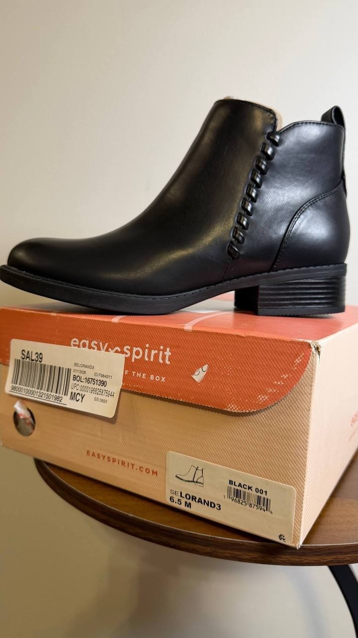 Easy Spirit Lorand Booties 6.5M Black Faux Leather Almond Toe New In Box msrp$99