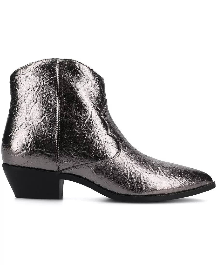 Journee Taliah Western Booties 8.5W Pewter Faux Leather Pointed Toe NIB msrp$100
