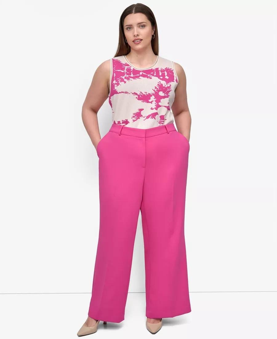 DKNY Aero Crepe High‑Rise Wide‑Leg Pants Pink Size18W NWT Modern Chic msrp$109