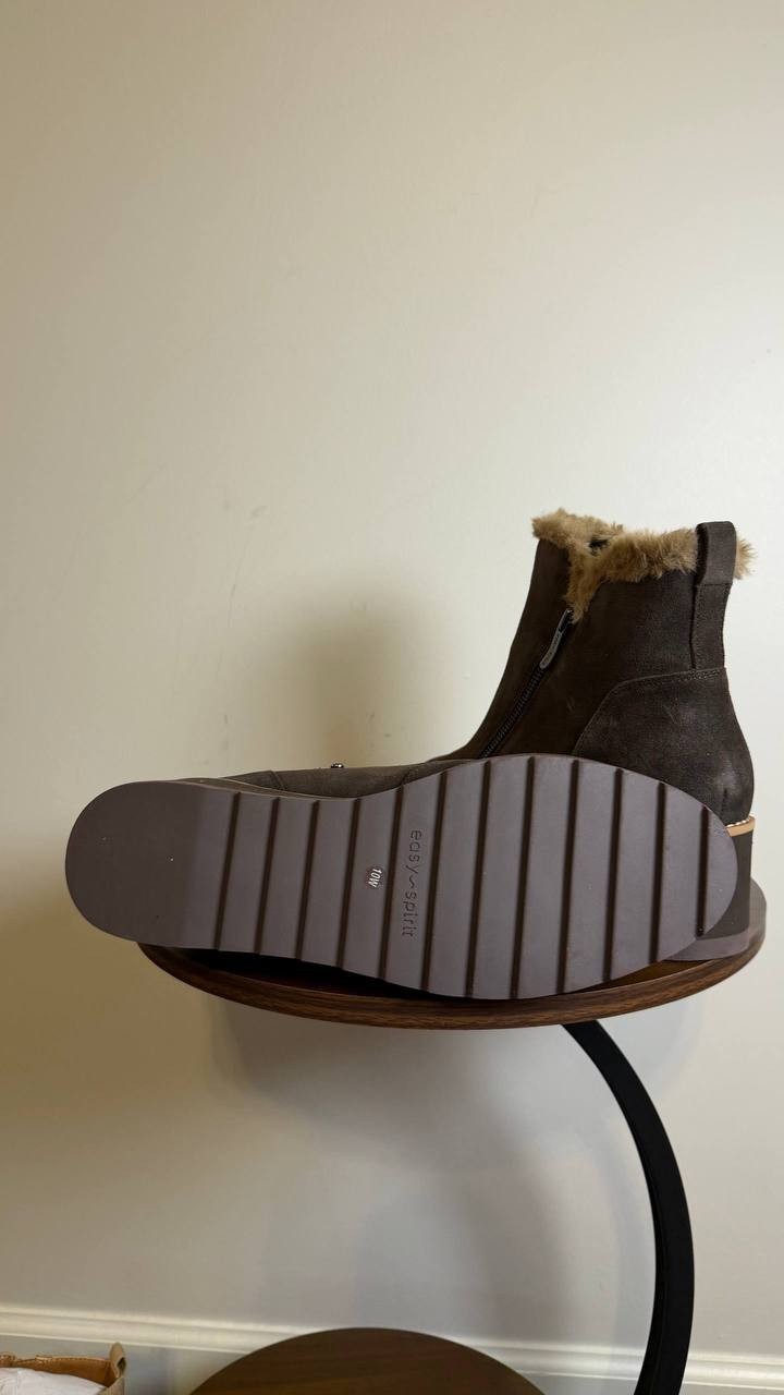 Easy Spirit Jane Booties 10W Brown Suede Cozy Side‑Zip Wedge NIB msrp$159