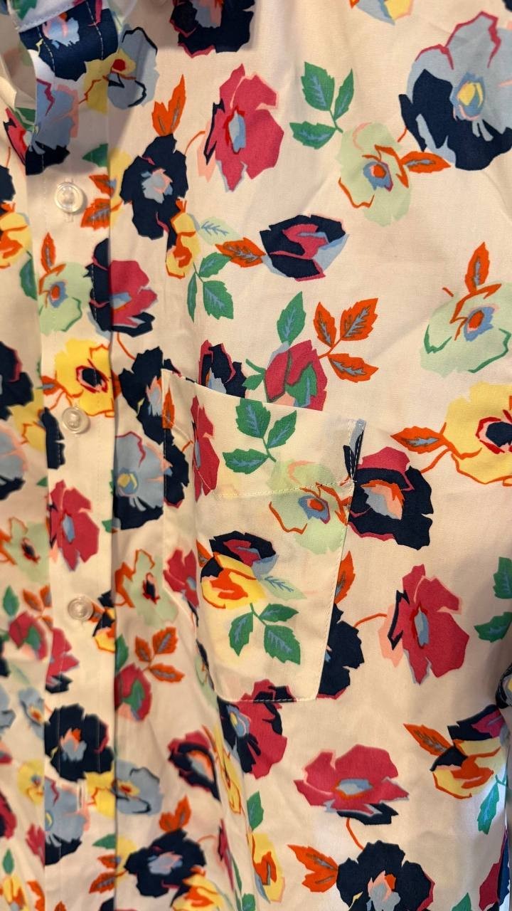 Club Room Men’s Craig Floral Poplin Short‑Sleeve Shirt White Multi S $49.50 NWT