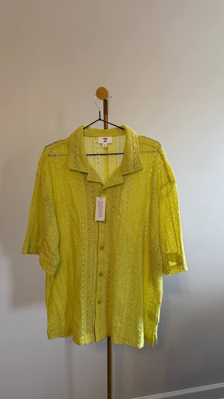 Mode of One Men’s Relaxed‑Fit Textured Crochet Button‑Down Camp Shirt XL $49.50