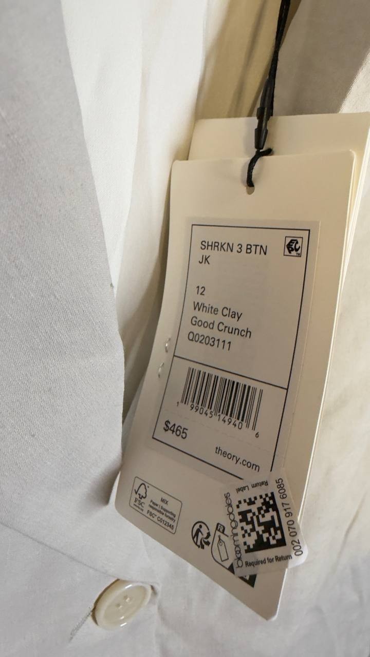 Theory Shrunken Linen Blend Jacket White Clay 12 NWT $465