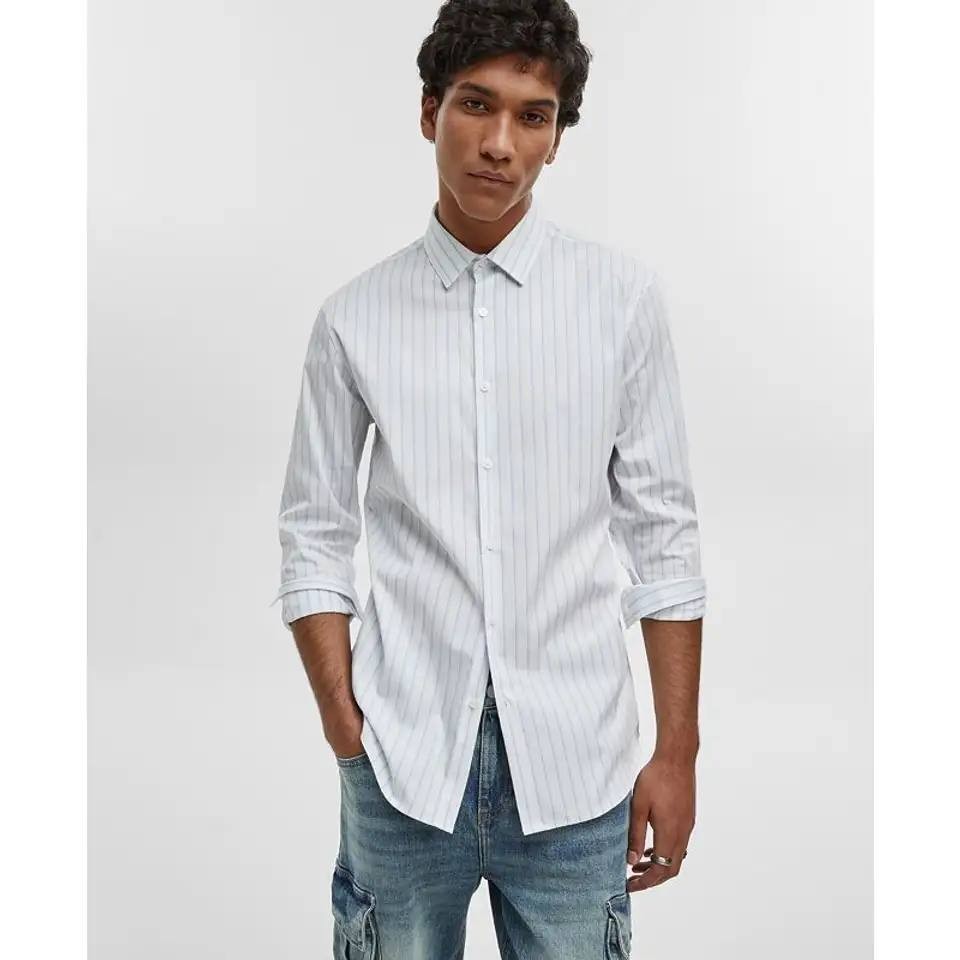 Mode of One Men’s Slim‑Fit Button‑Down Sport Shirt Pale Indigo Stripes L NWT