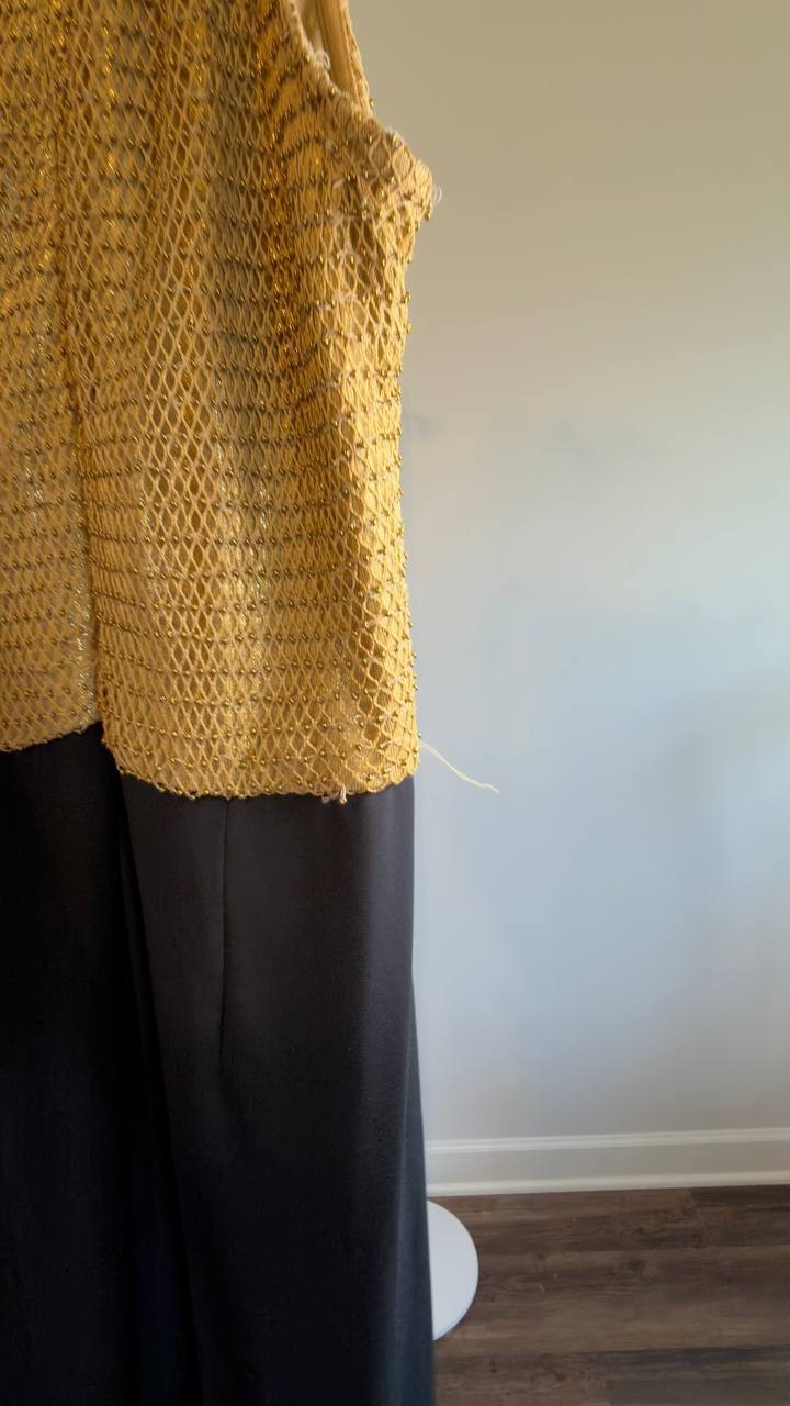Lauren Ralph Lauren Beaded Mesh Jersey Tie-Front Gown Gold/Black 8 NWT $45