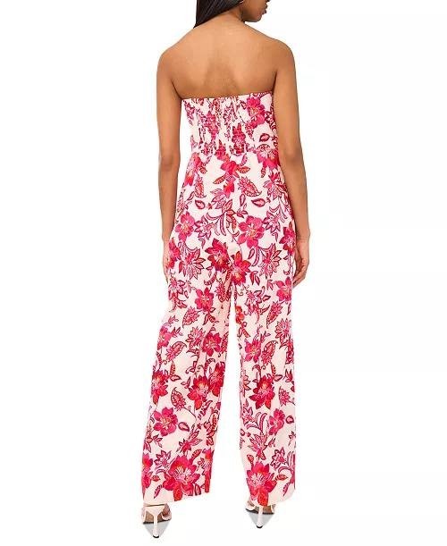 CeCe Jumpsuit M Romance Pink Strapless Smock Back Wide Leg NWT MSRP $129