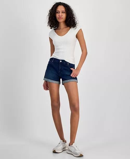 7 For All Mankind Mid‑Rise Roll Denim Shorts Blue 24 NWT $88