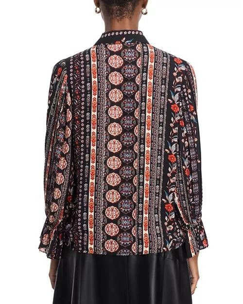 T Tahari Floral Striped Blouse S/P Petite, Round Neck, Short Sleeve, Office