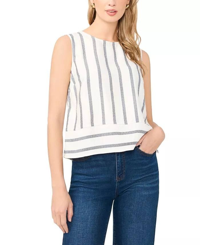 Vince Camuto Sleeveless Crewneck Viscose Blouse White Multi L NWOT $79