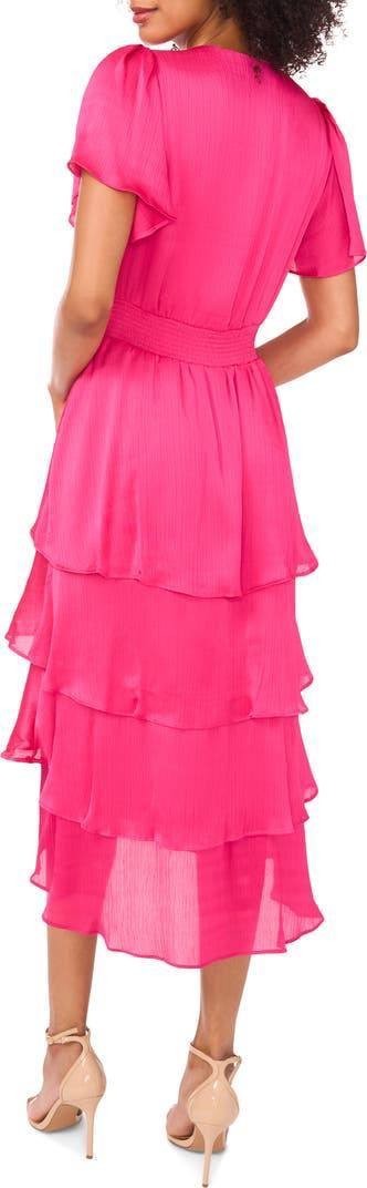 Vince Camuto Flutter‑Sleeve Tiered Midi Dress –Pink– Size M – NWT – $129