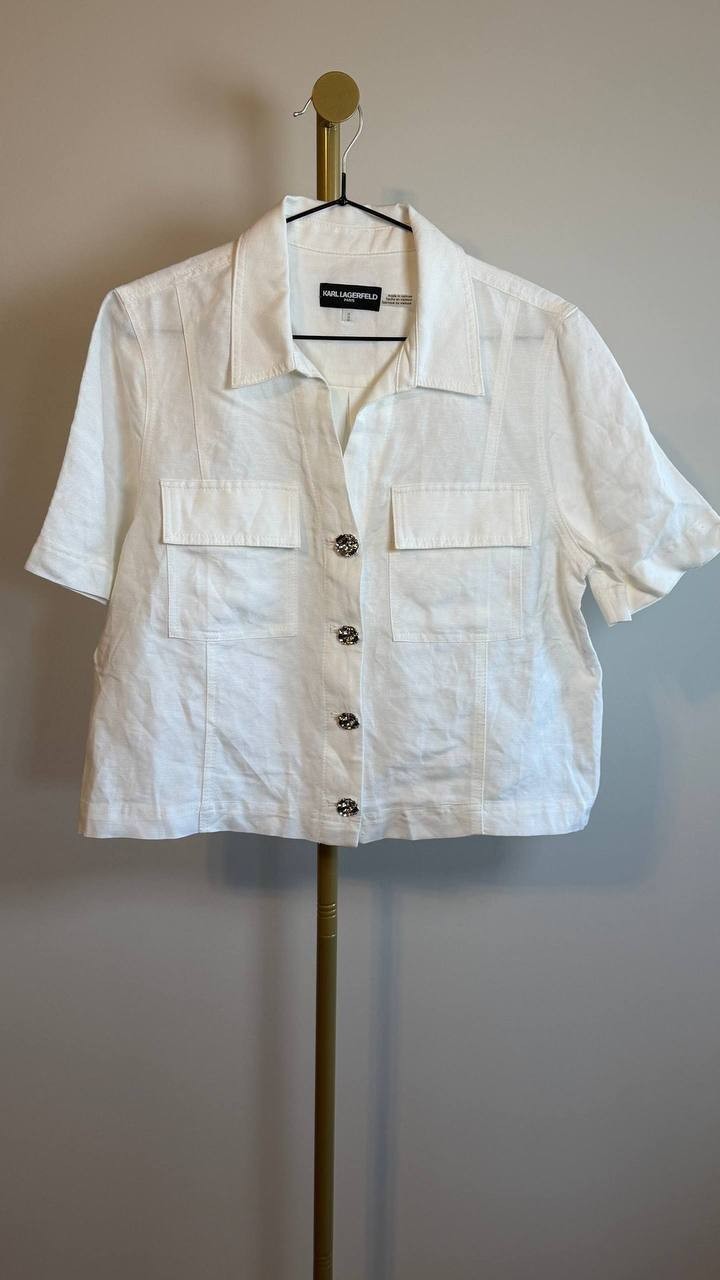 Karl Lagerfeld Paris Short-Sleeve Button Shirt White Size M NWOT $129