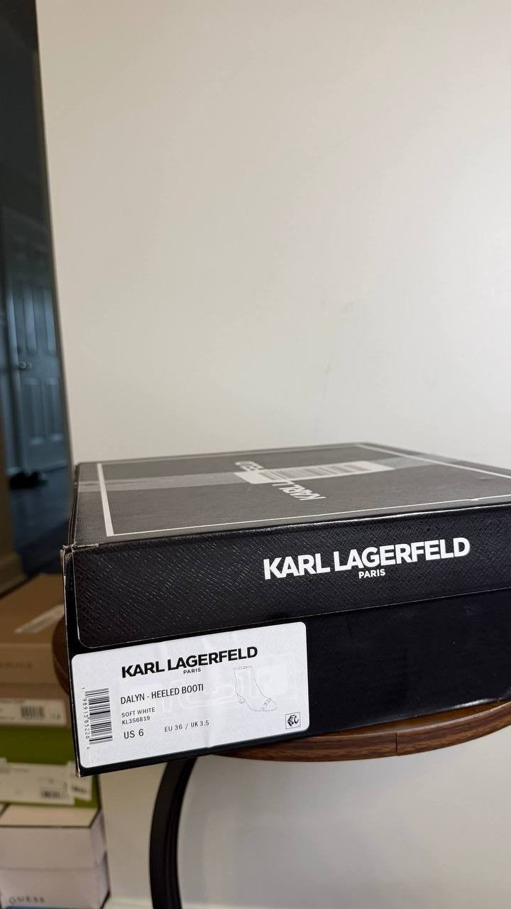 Karl Lagerfeld White Leather Heeled Booties 6M New in Box $199