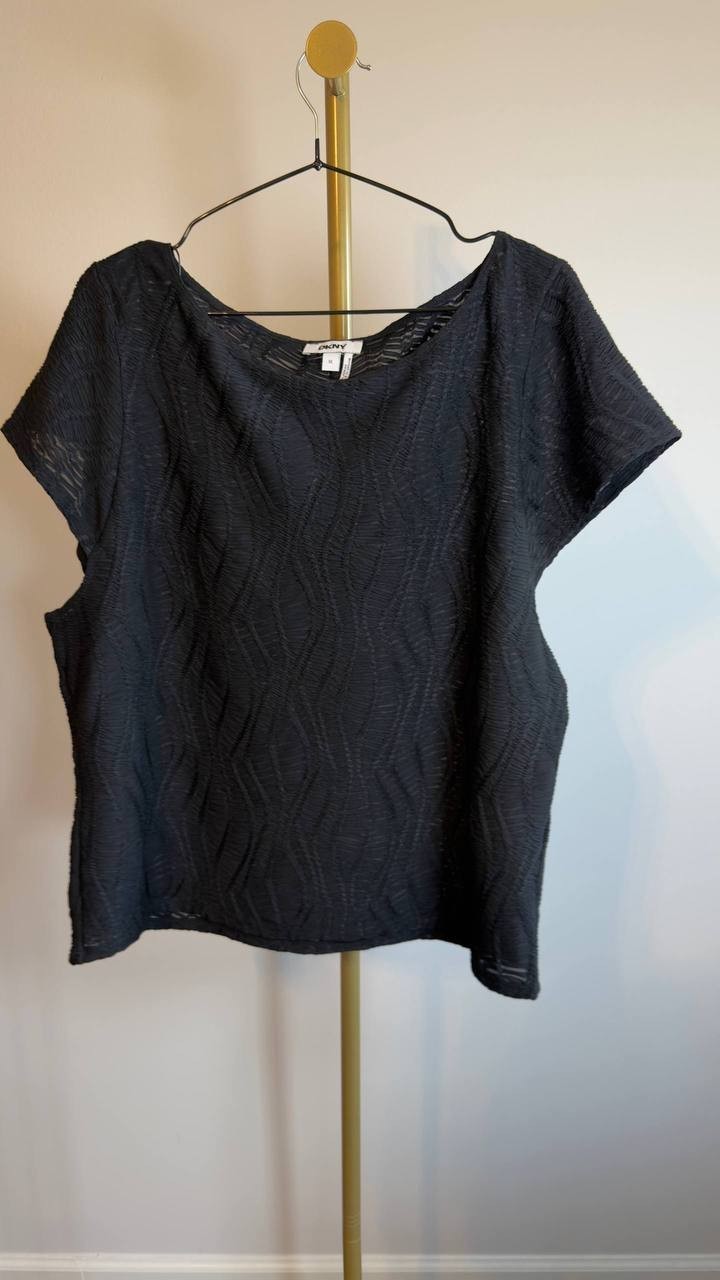 DKNY Texture Knit Top Black XL NWT $69