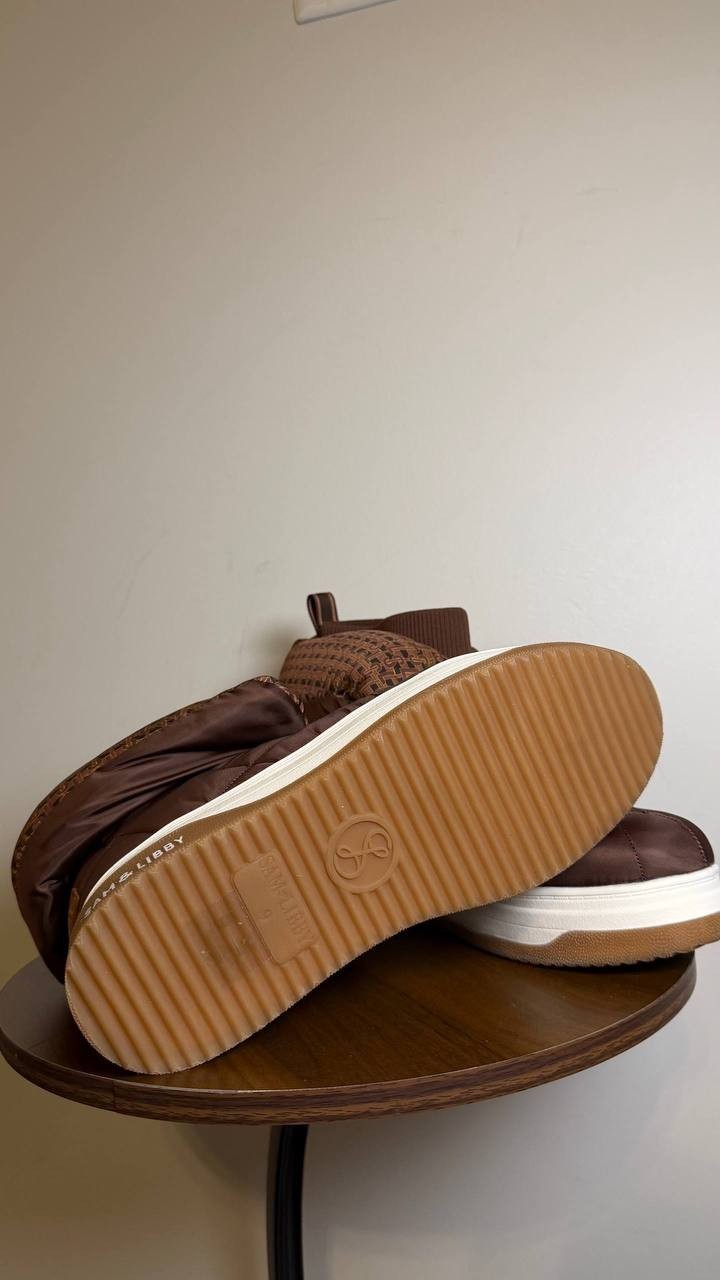 Sam & Libby Cruz Fold Over Puffer Cold Weather Booties Chocolate 9 NWB