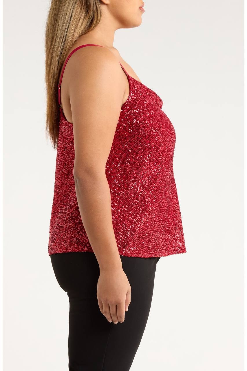 Tahari ASL Sequin Cowl‑Neck Camisole Claret 2X NWT $79