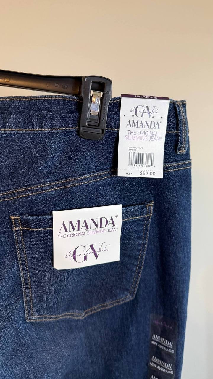 Gloria Vanderbilt Women’s Plus Amanda Straight Jeans Madison Size18W NWT MSRP$52