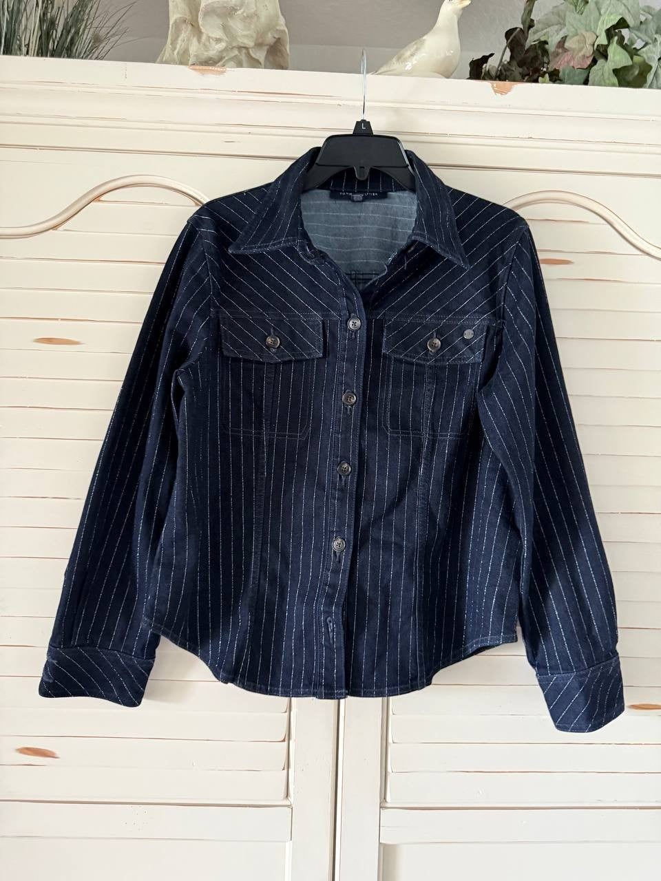 Tommy Hilfiger Denim Shine Shacket Indigo Striped, M, NWT, Button Front
