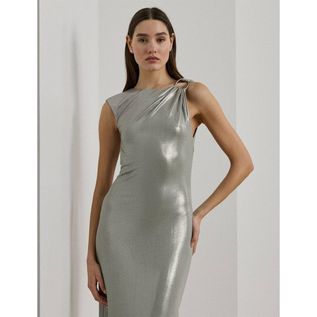 Lauren Ralph Lauren Evening Gown Metallic Silver Size 14 NWT $265