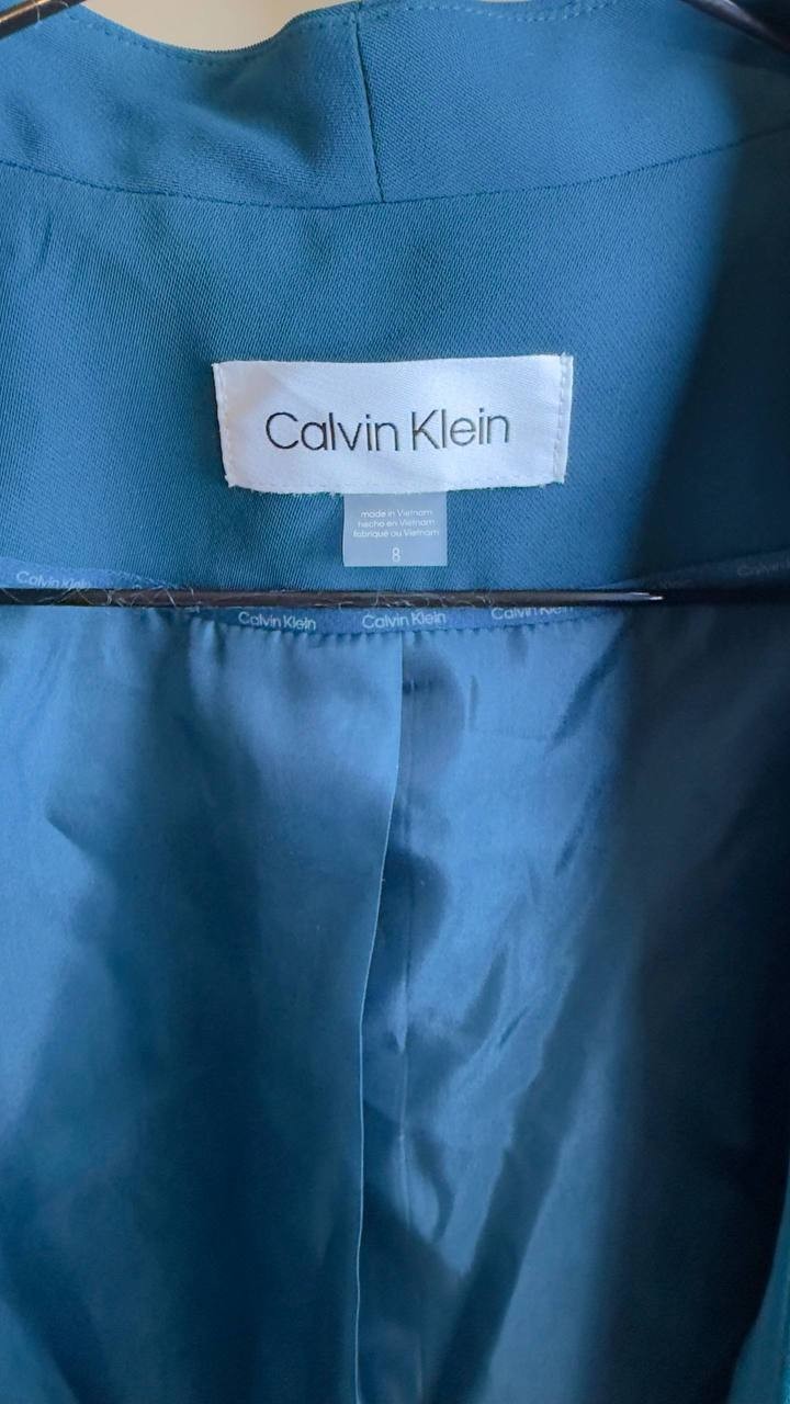 Calvin Klein Heavy Open‑Front Ruched‑Sleeve Blazer Cypress 8 NWT $149