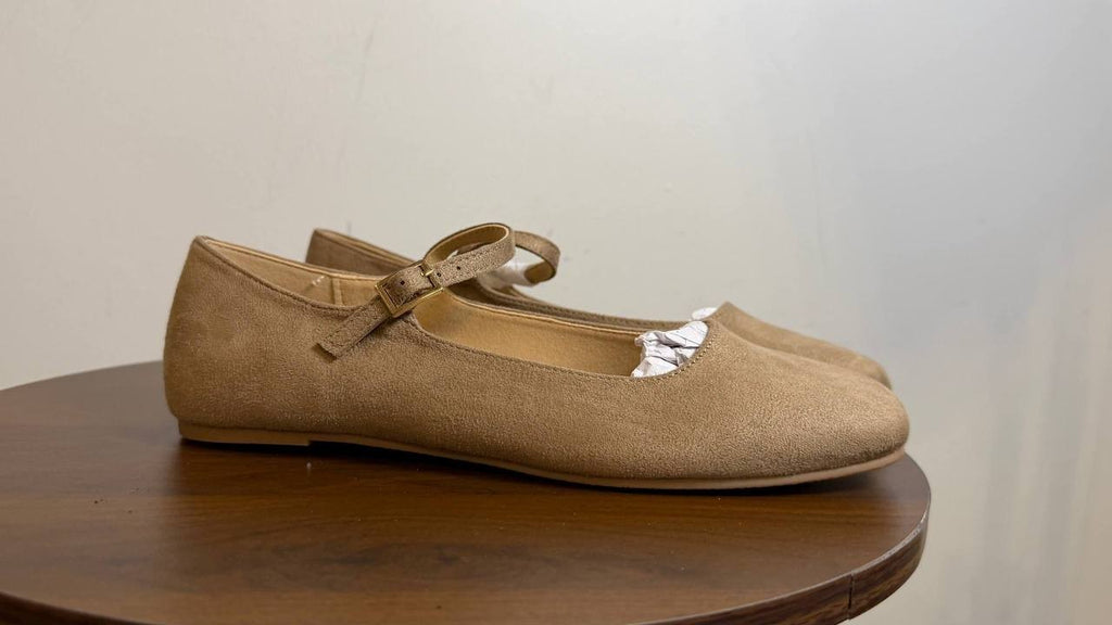 Journee Collection Taupe Polyurethane Mary Jane Flats 6.5 New w/o Box $71.99