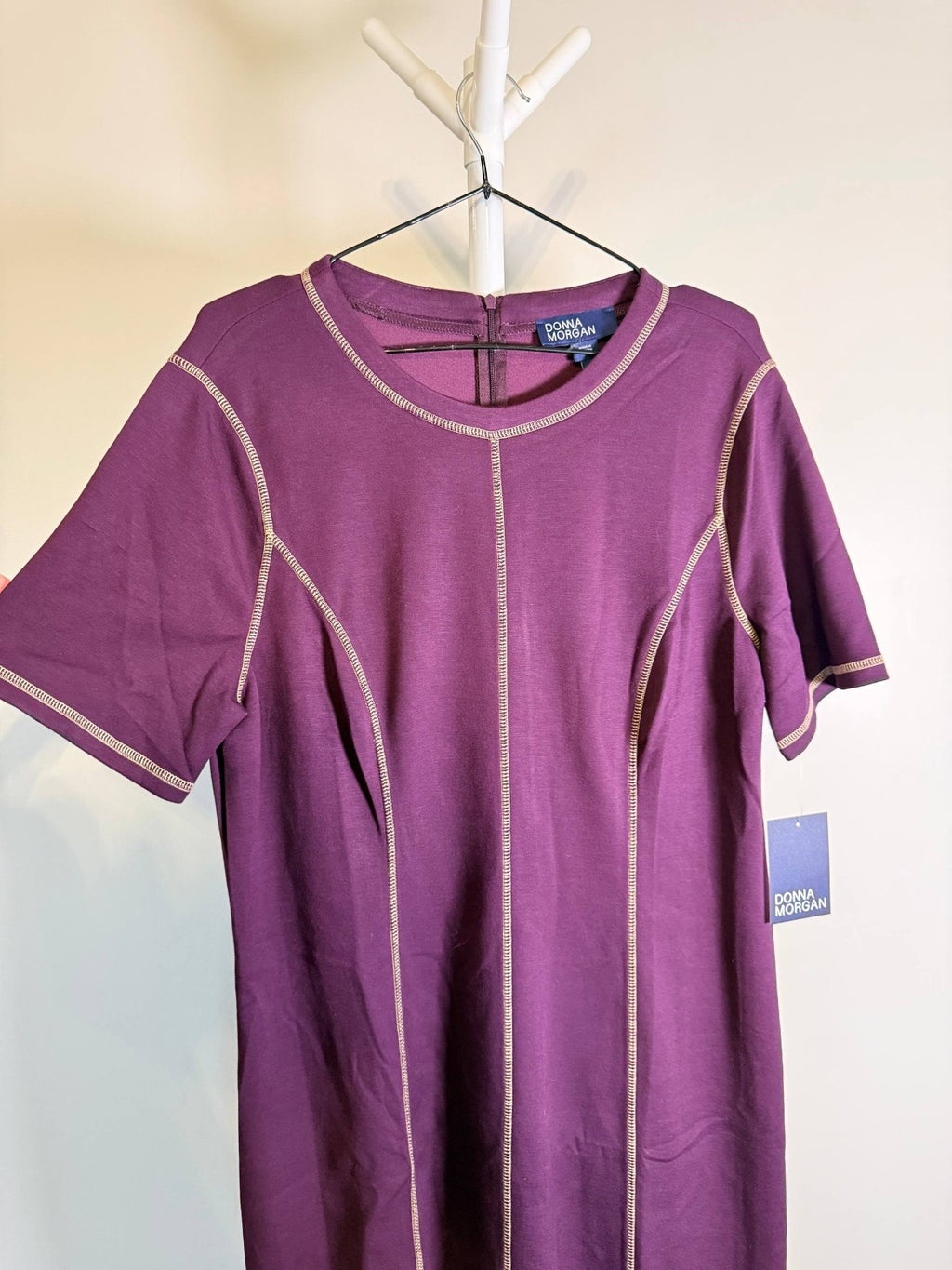 Donna Morgan Ash Ponte Short Sleeve Midi Dress Italian Plum NWT Size 16 MSRP128$