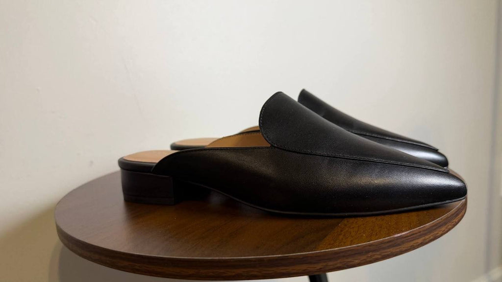Cole Haan Piper Mules 7.5B Black Leather Slip‑On Almond Square Toe NIB msrp$155