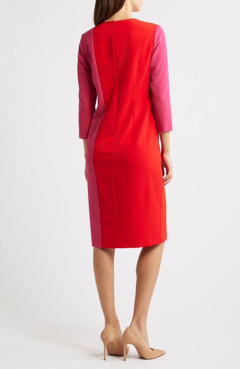 Anne Klein Colorblock Sheath Dress 3/4  Sleeves Fuchsia/Rose 10 NWT $139