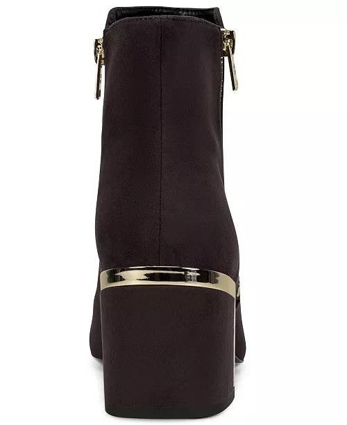 DKNY Kylah Block Heel Booties Brown Suede Women’s 7.5 NWB Square Toe $159