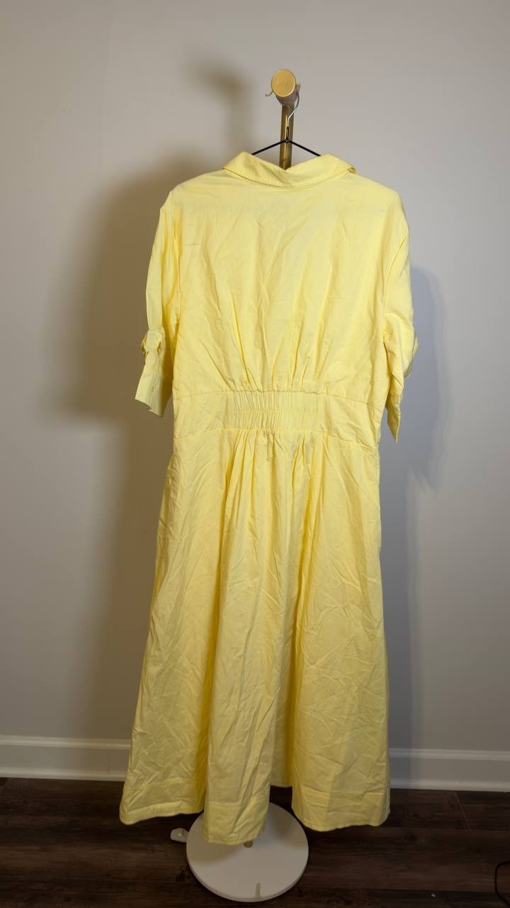 Vince Camuto Pleated Cotton Button‑Up Maxi Shirtdress Lemon Cream M NWT $139