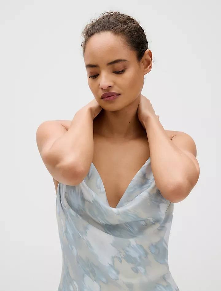 Calvin Klein Printed Cowl‑Neck Slip Dress Multi L/G NWT $149