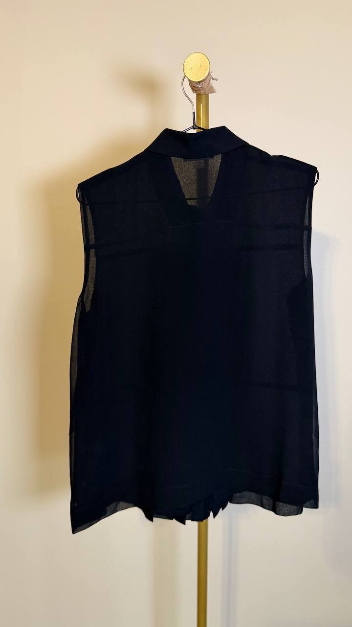 Calvin Klein Women’s Sleeveless Pleated Front Collared Blouse Navy M NWT $89
