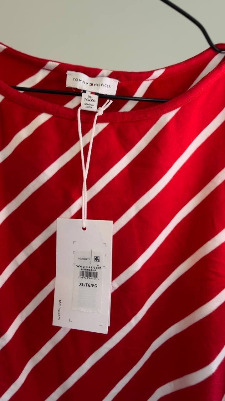 Tommy Hilfiger Striped Boat Neck T-Shirt Dress Red/White XL NWT $79.50